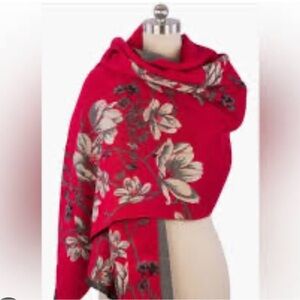 New SAACHI Floral Printed Reversible Red and Gray Scarf.